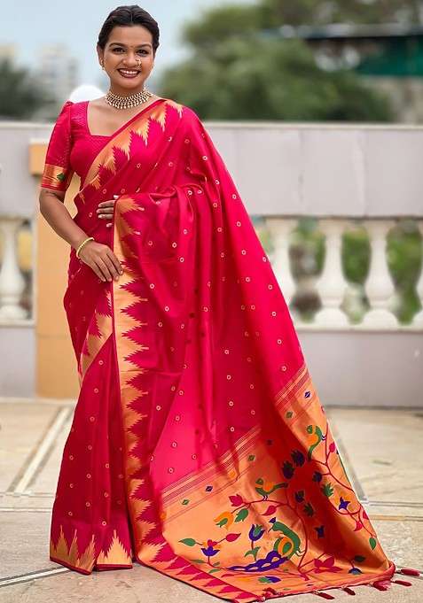 Pink Floral Print Blended Saree Set for Diwali and Festive Wear