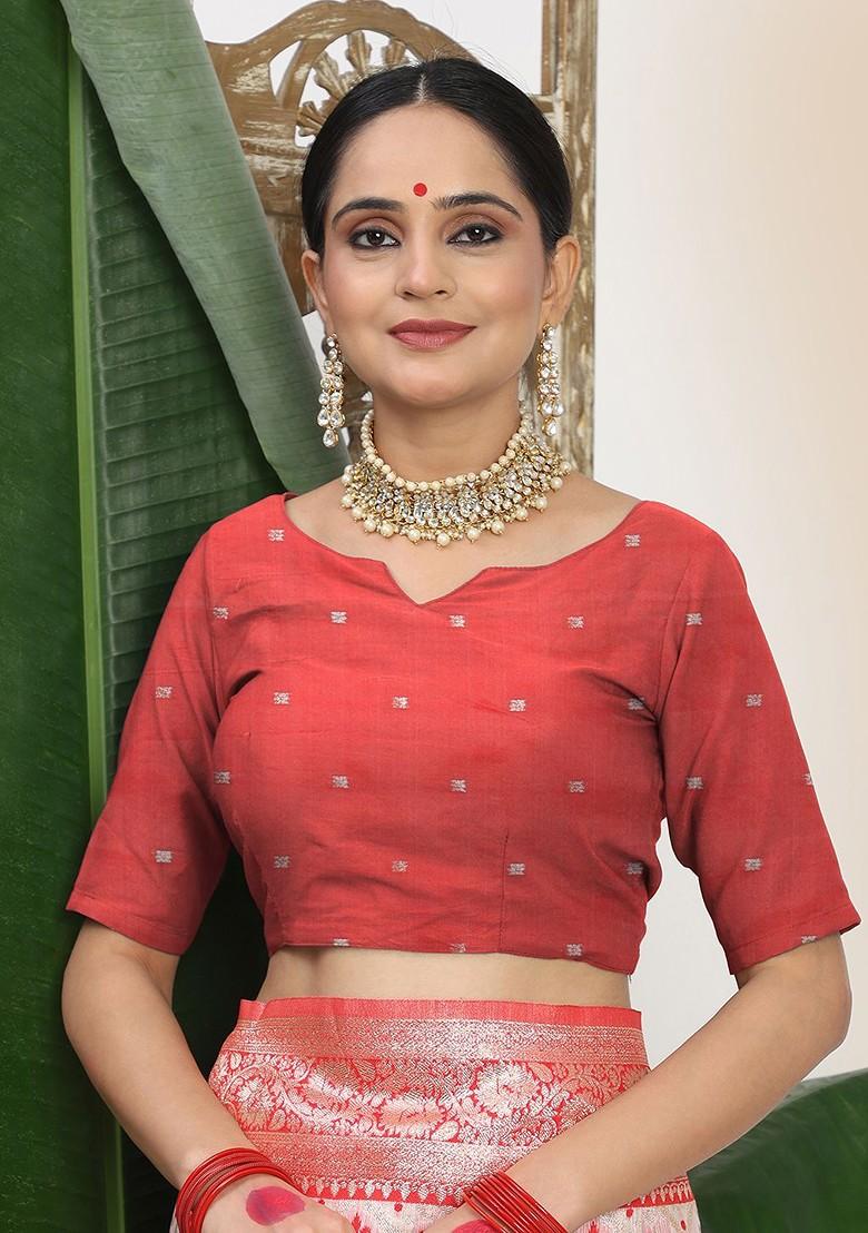 White Zari Printed Blended Saree Set - Indya