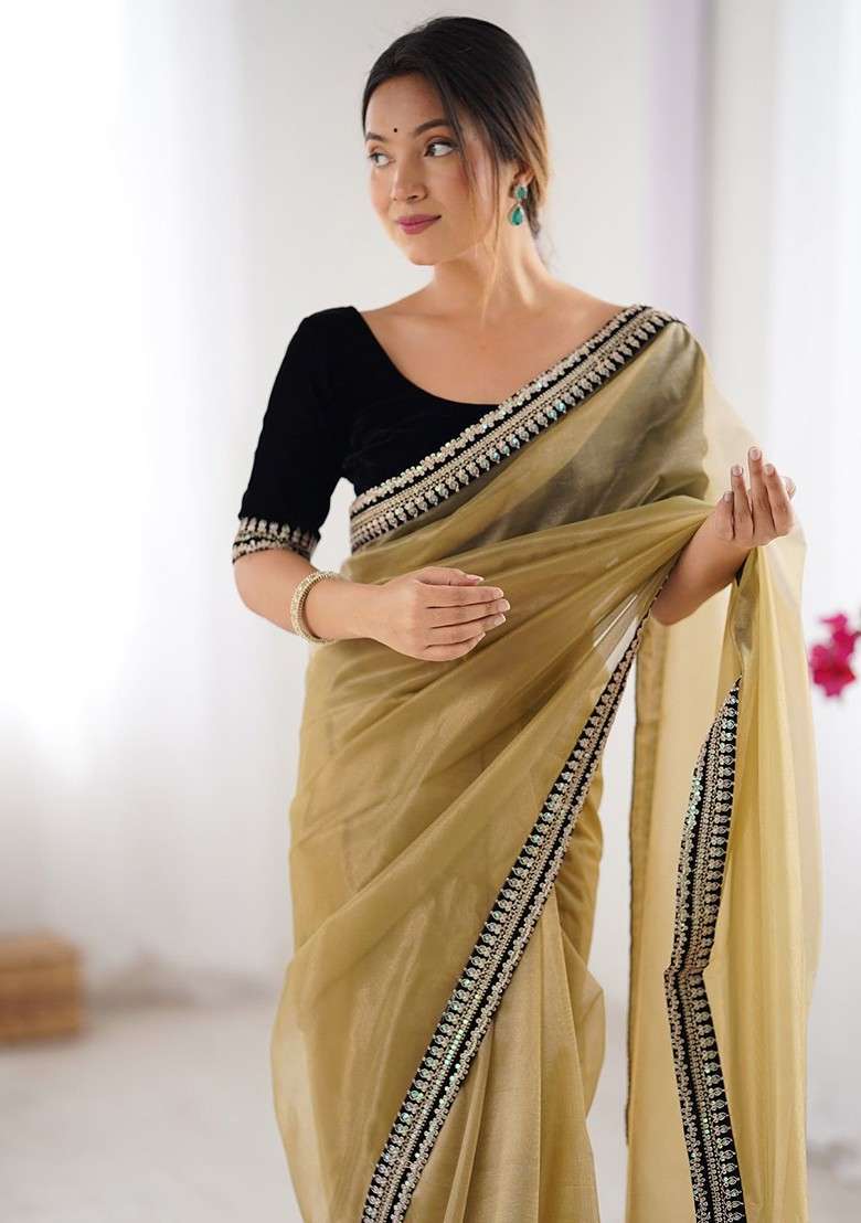 Mustard Embellished Blended Saree Set for Diwali | Wedding & Festive Wear - Indya
