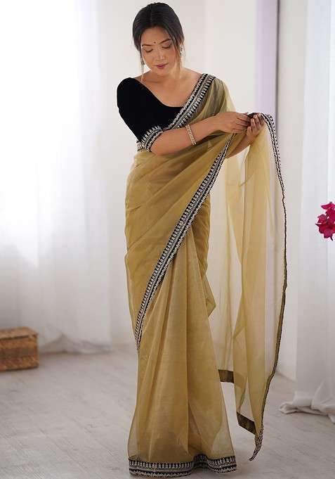 Mustard Embellished Blended Saree Set for Diwali | Wedding & Festive Wear
