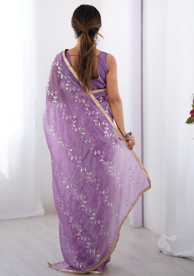 Lavender Embellished Blended Saree Set - Indya