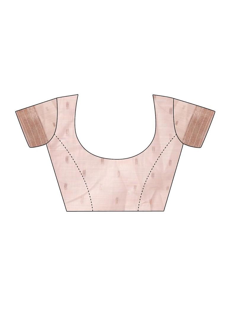 White Zari Printed Blended Saree Set - Indya