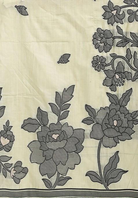 Green Floral Print Blended Saree Set