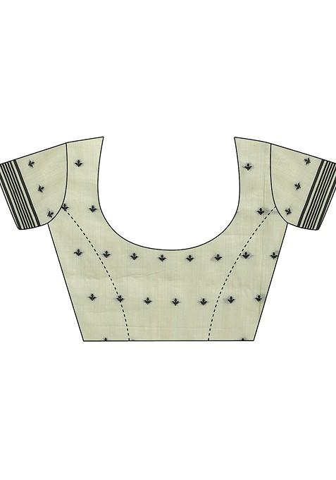 Green Floral Print Blended Saree Set