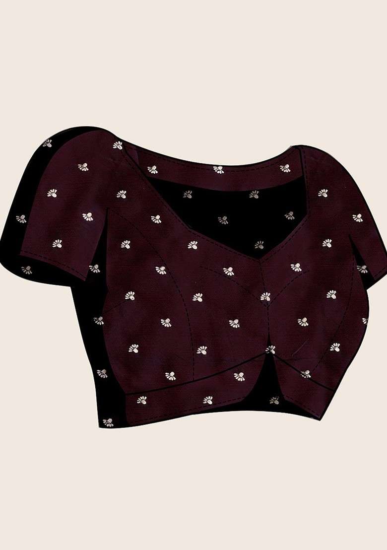 Maroon Zari Printed Blended Saree Set for Diwali and Festive Wear - Indya