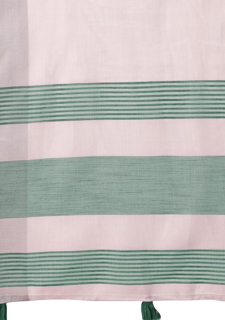 White Zari Printed Blended Saree Set - Indya