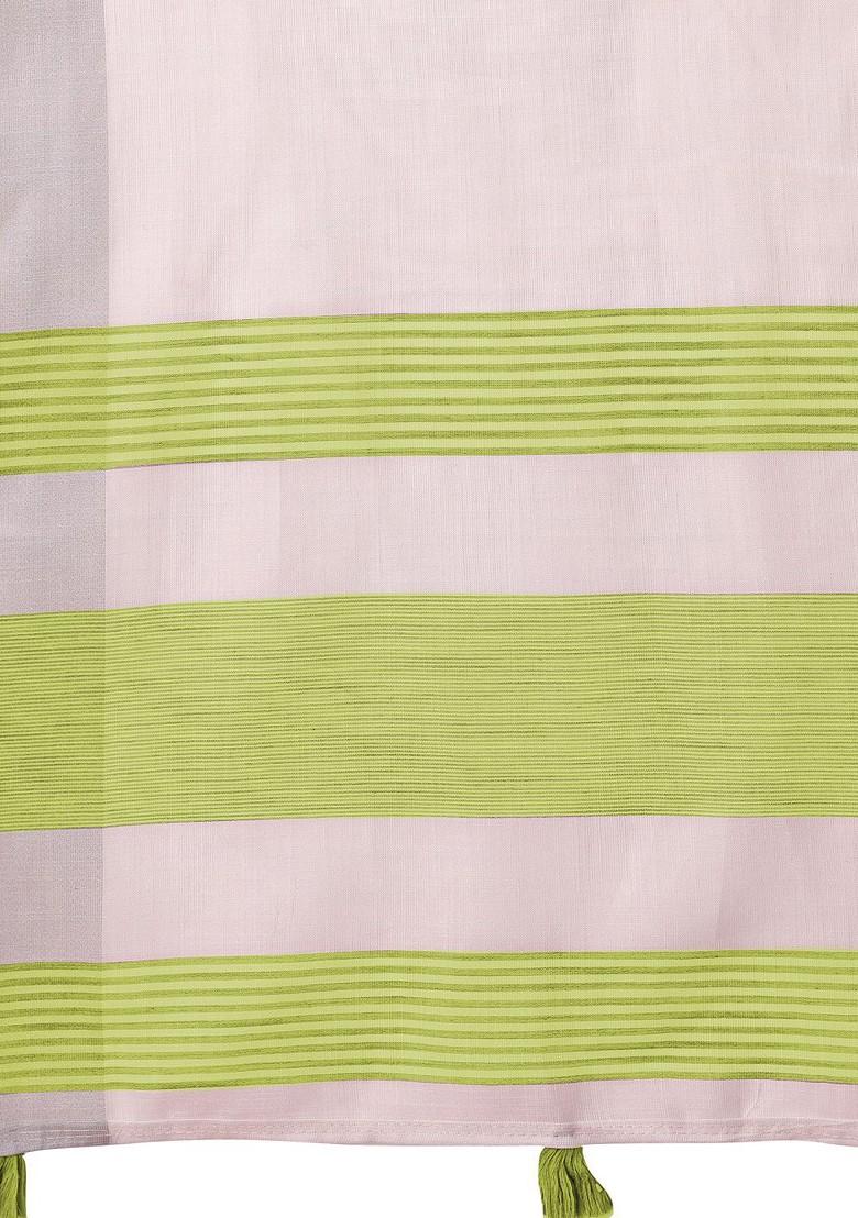 White Zari Printed Blended Saree Set - Indya