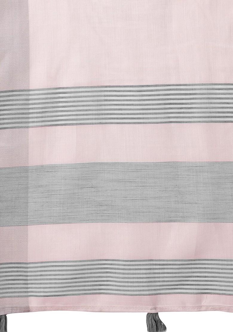 White Zari Printed Blended Saree Set - Indya