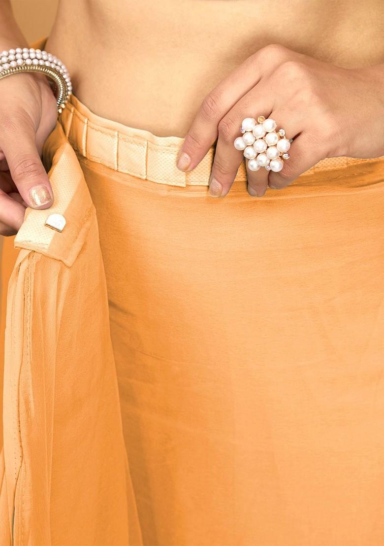 Orange Zari Printed Blended Saree Set - Indya