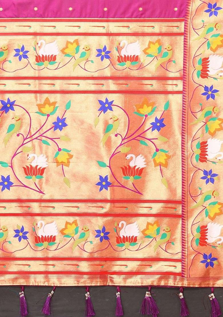Magenta Zari Blended Saree Set with Printed for Diwali | Wedding & Festive Wear - Indya