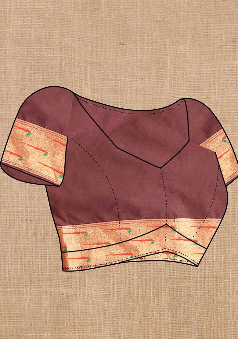 Brown Zari Printed Blended Saree Set for Diwali and Festive Wear - Indya