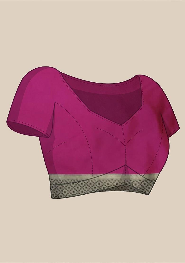 Blue Zari Printed Blended Saree Set - Indya