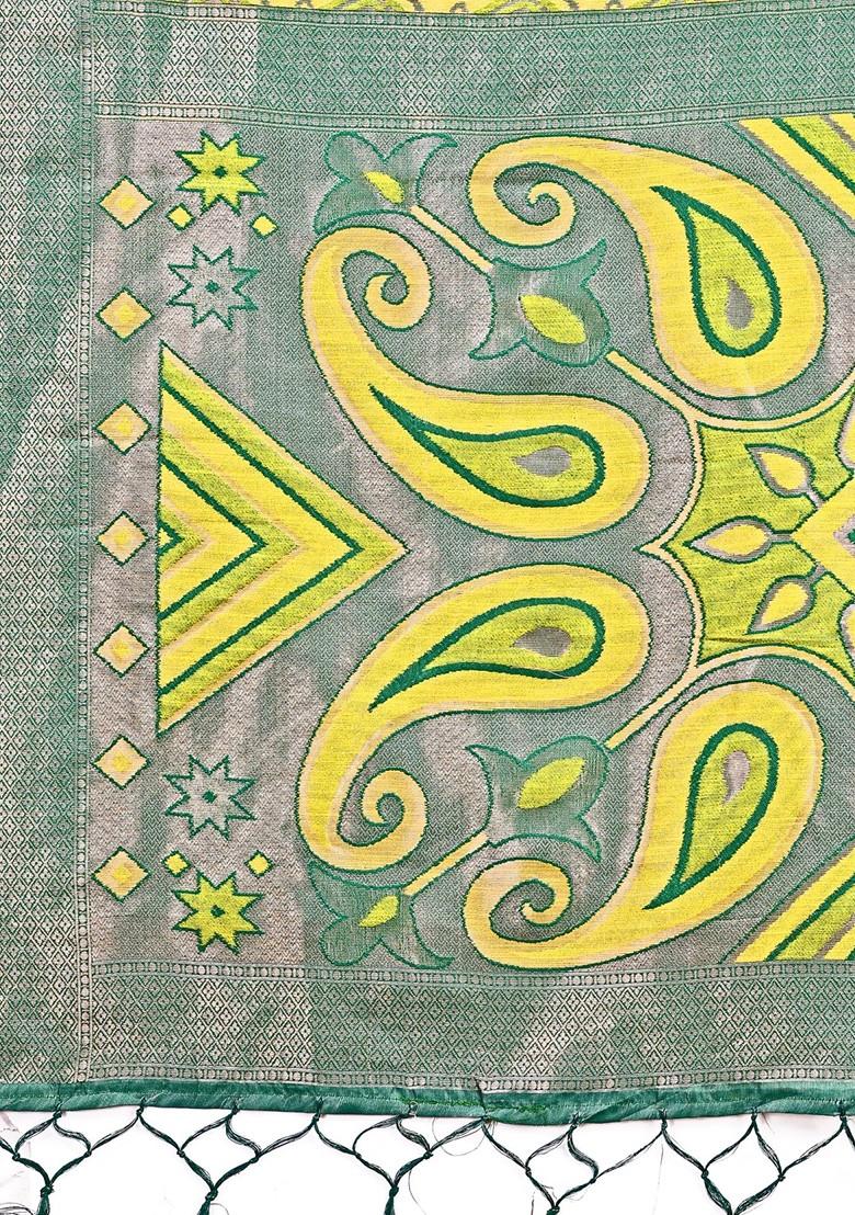 Yellow Embroidered Blended Saree Set - Indya