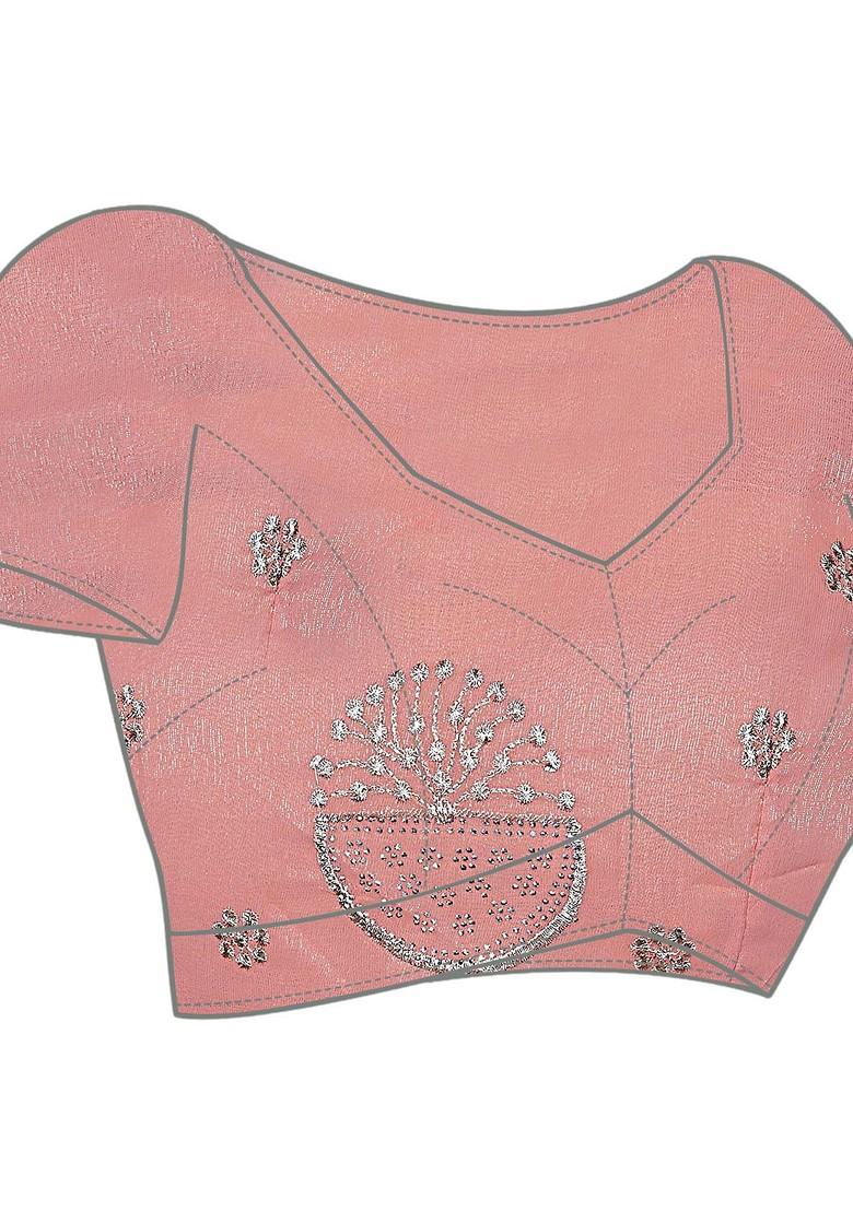 Peach Embellished Blended Saree Set - Indya