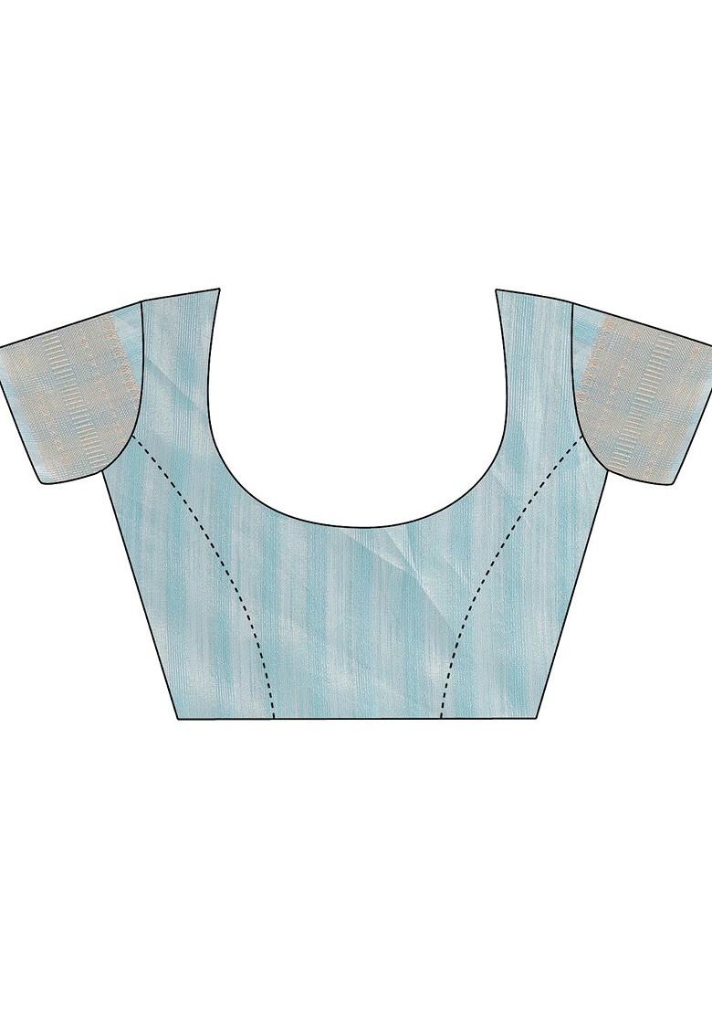 Blue Zari Printed Blended Saree Set - Indya