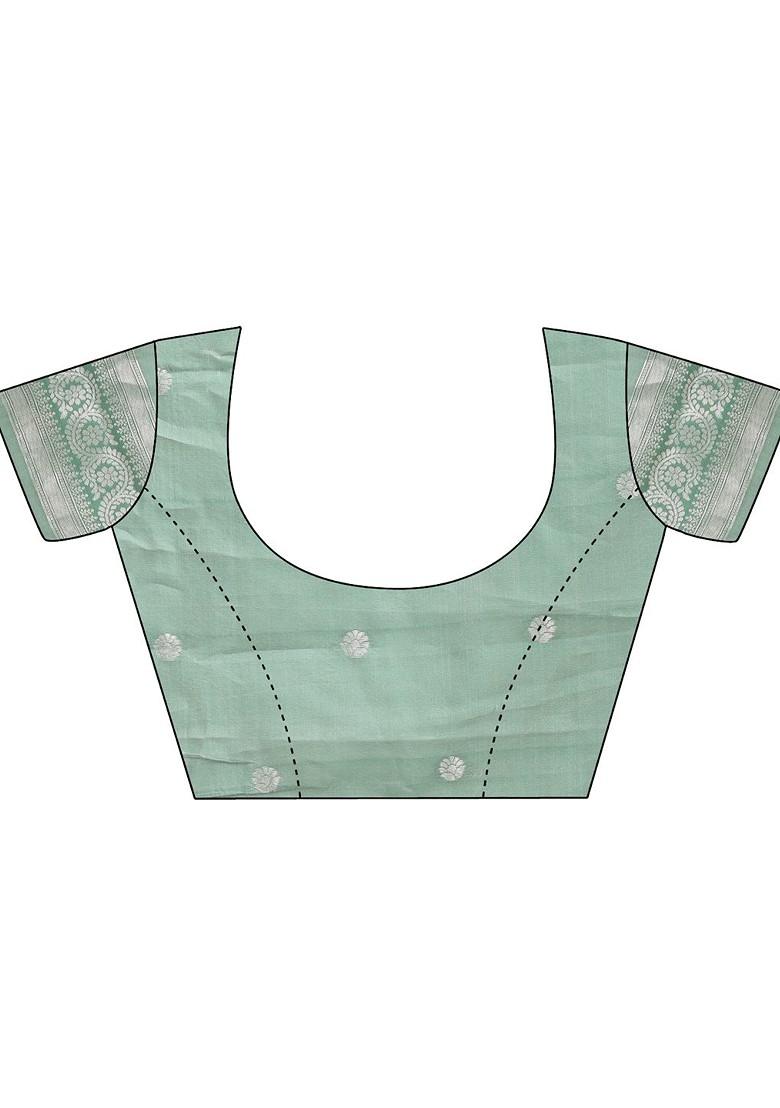 Blue Zari Printed Blended Saree Set - Indya