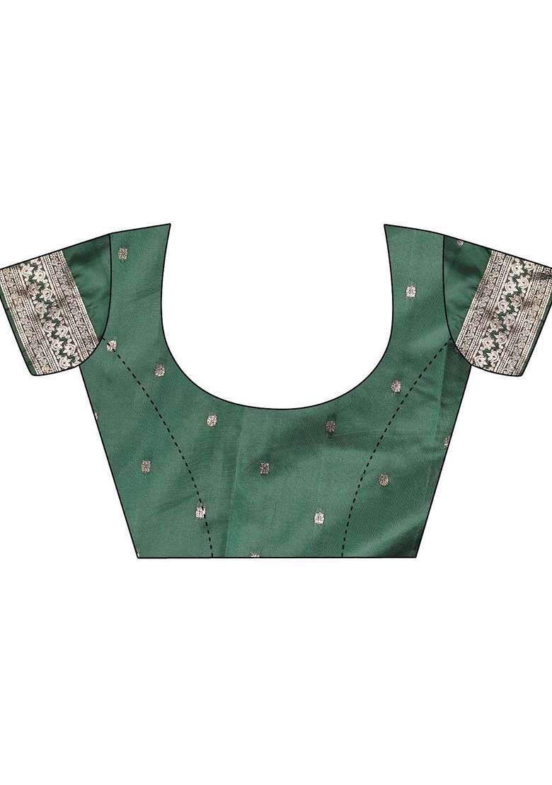 Green Zari Blended Saree Set with Printed for Diwali | Wedding & Festive Wear - Indya