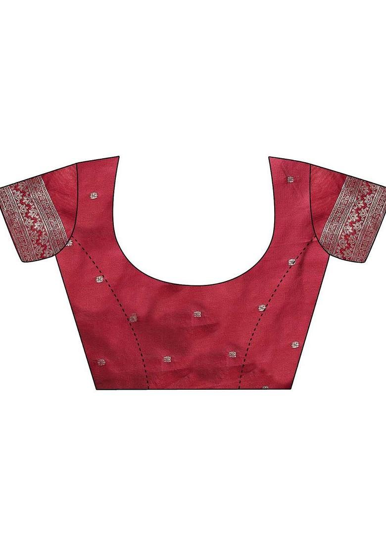 Maroon Zari Printed Blended Saree Set - Indya