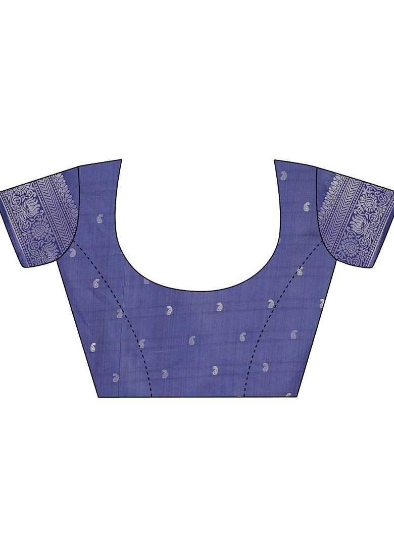 Blue Embroidered Blended Saree Set - Indya