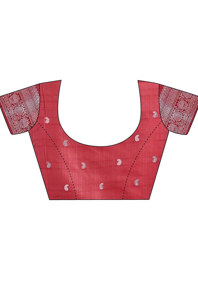 Orange Zari Printed Blended Saree Set - Indya