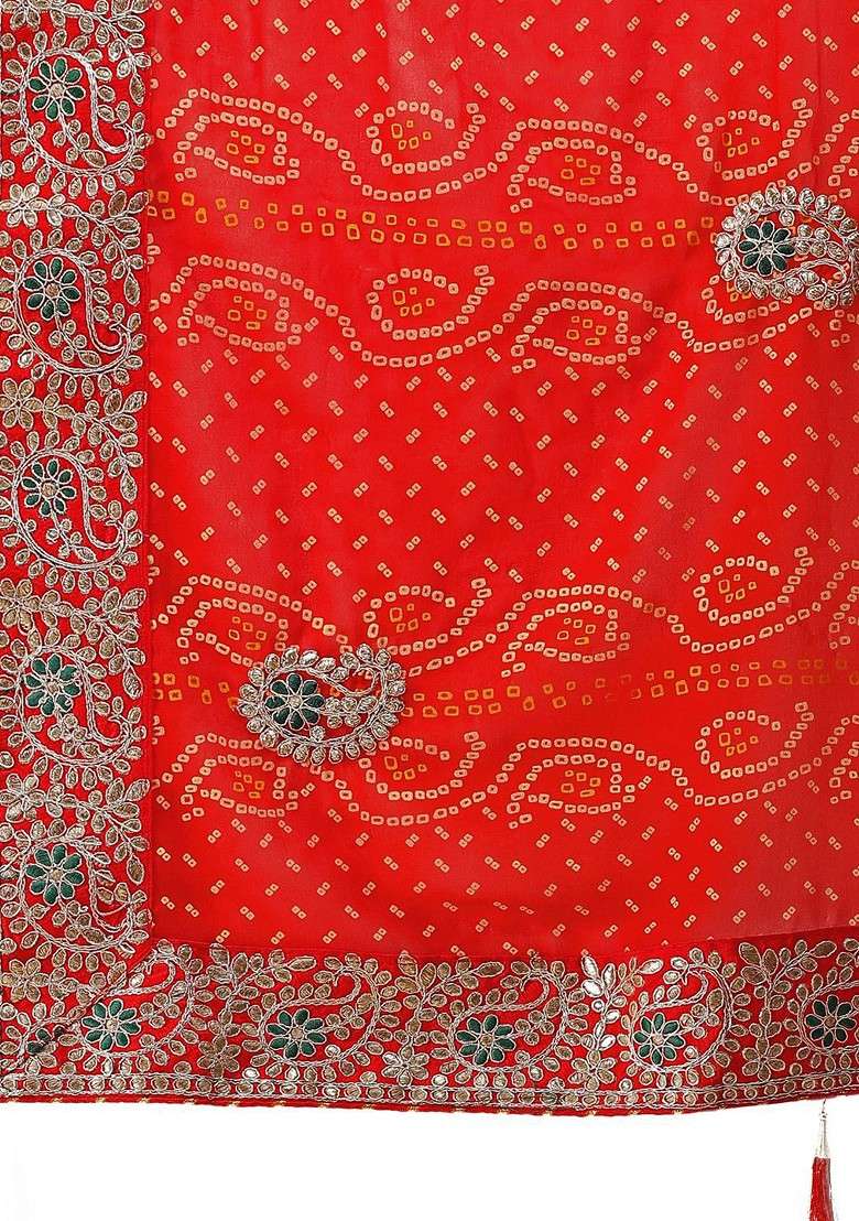 Red Blended Saree Set with Embroidered for Diwali | Wedding & Festive Wear - Indya