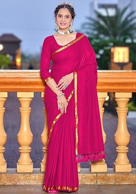 Pink Embroidered Blended Saree Set