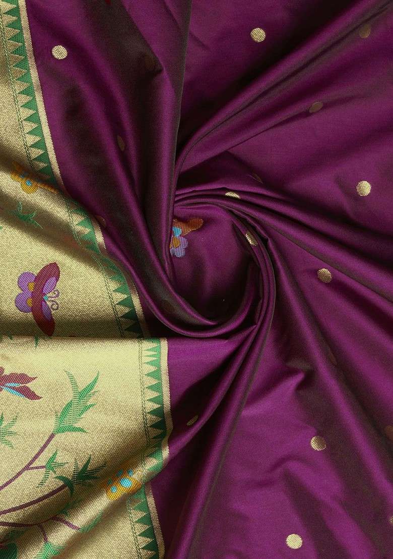 Purple Zari Printed Blended Saree Set - Indya