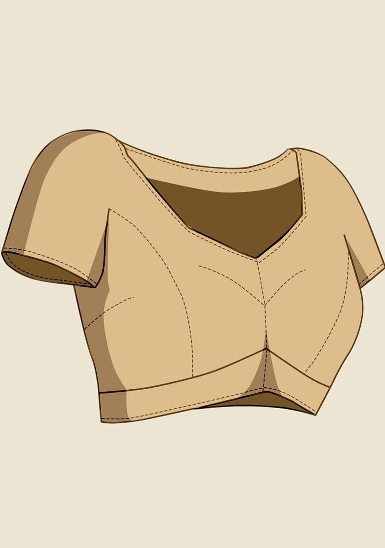 Cream Zari Printed Blended Saree Set - Indya