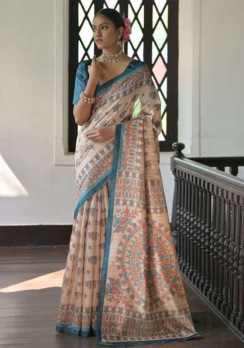 Teal Embroidered Blended Saree Set for Diwali and Festive Wear