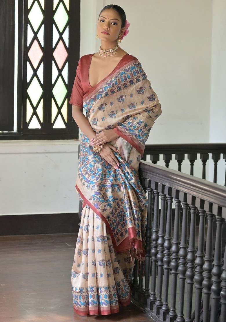 Maroon Blended Saree Set with Embroidered for Diwali | Wedding & Festive Wear - Indya