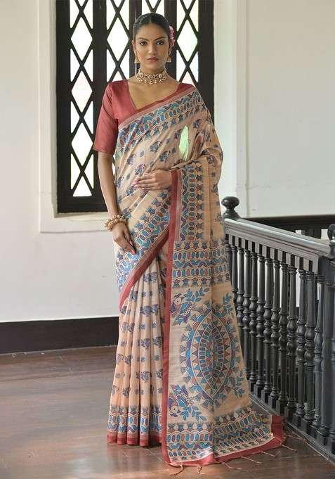 Maroon Blended Saree Set with Embroidered for Diwali | Wedding & Festive Wear