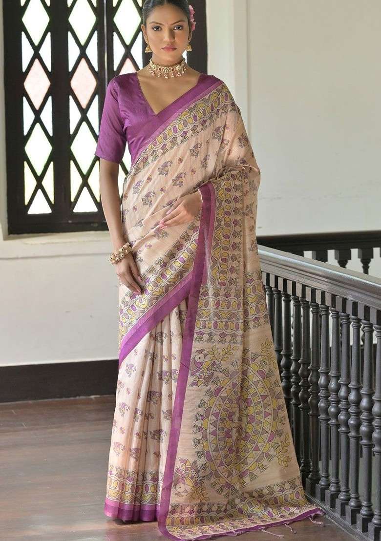 Purple Blended Saree Set with Embroidered for Diwali | Wedding & Festive Wear - Indya