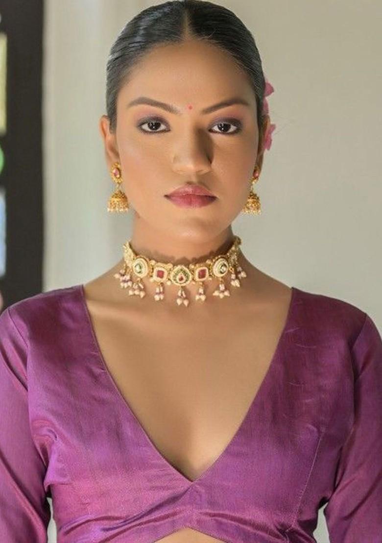 Purple Embroidered Blended Saree Set - Indya