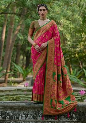 Pink Embroidered Blended Saree Set