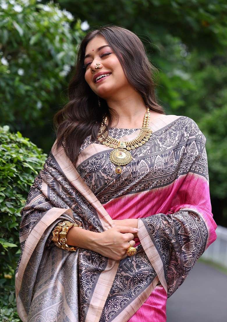 Pink Embroidered Blended Saree Set for Diwali and Festive Wear - Indya