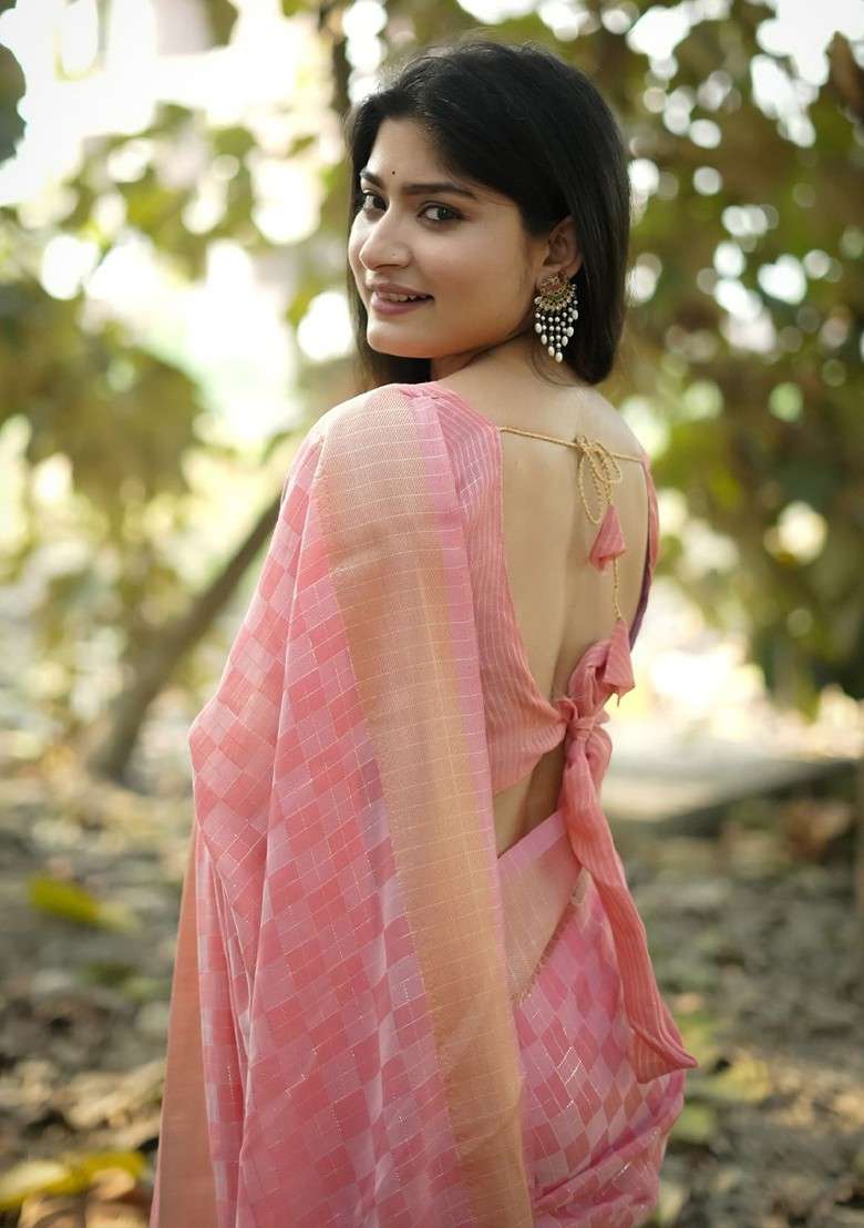 Pink Zari Blended Saree Set with Printed for Diwali | Wedding & Festive Wear - Indya
