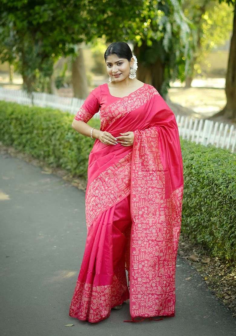 Pink Blended Saree Set with Embroidered for Diwali | Wedding & Festive Wear - Indya