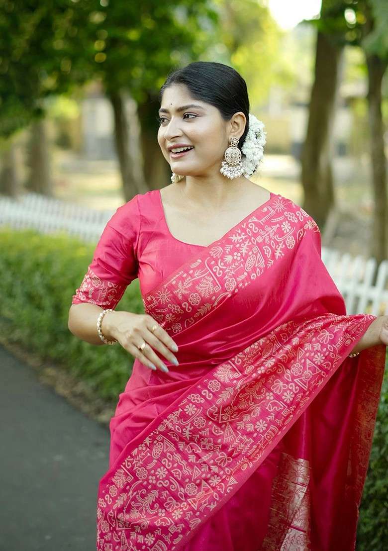Pink Blended Saree Set with Embroidered for Diwali | Wedding & Festive Wear - Indya