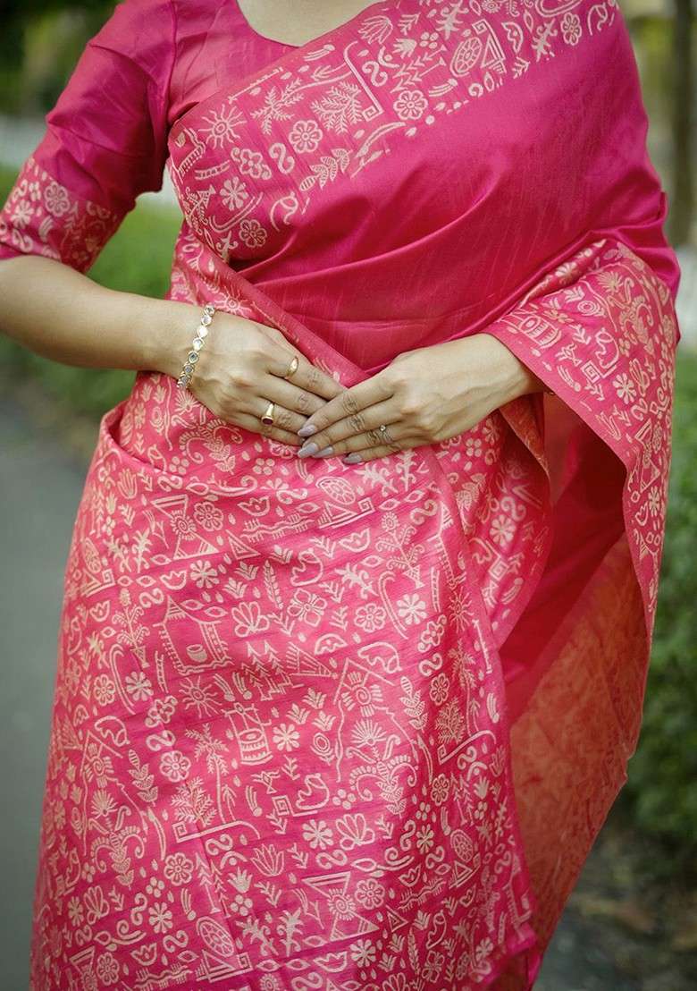 Pink Blended Saree Set with Embroidered for Diwali | Wedding & Festive Wear - Indya
