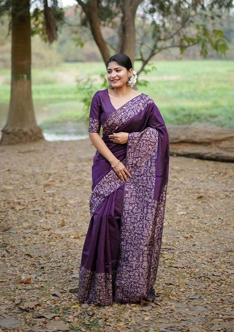 Purple Blended Saree Set with Embroidered for Diwali | Wedding & Festive Wear - Indya