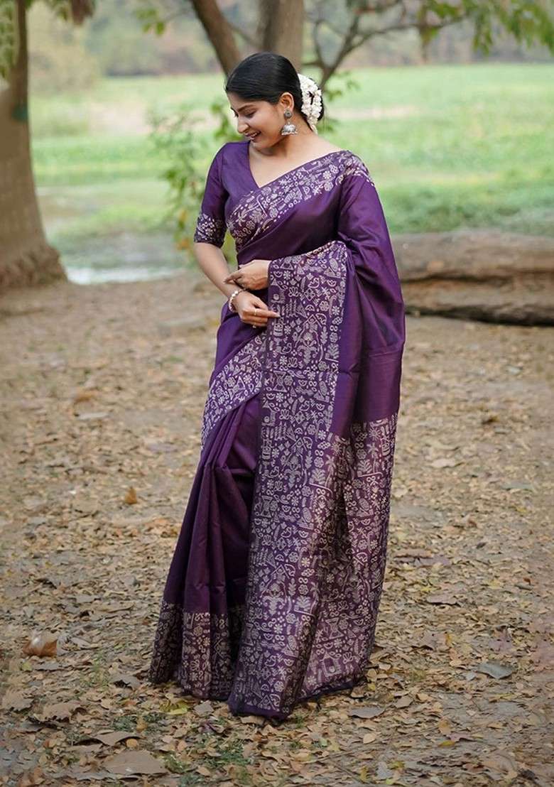 Purple Blended Saree Set with Embroidered for Diwali | Wedding & Festive Wear - Indya