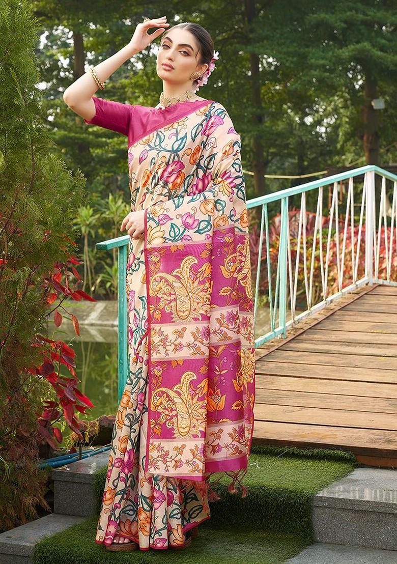 Pink Embroidered Blended Saree Set - Indya