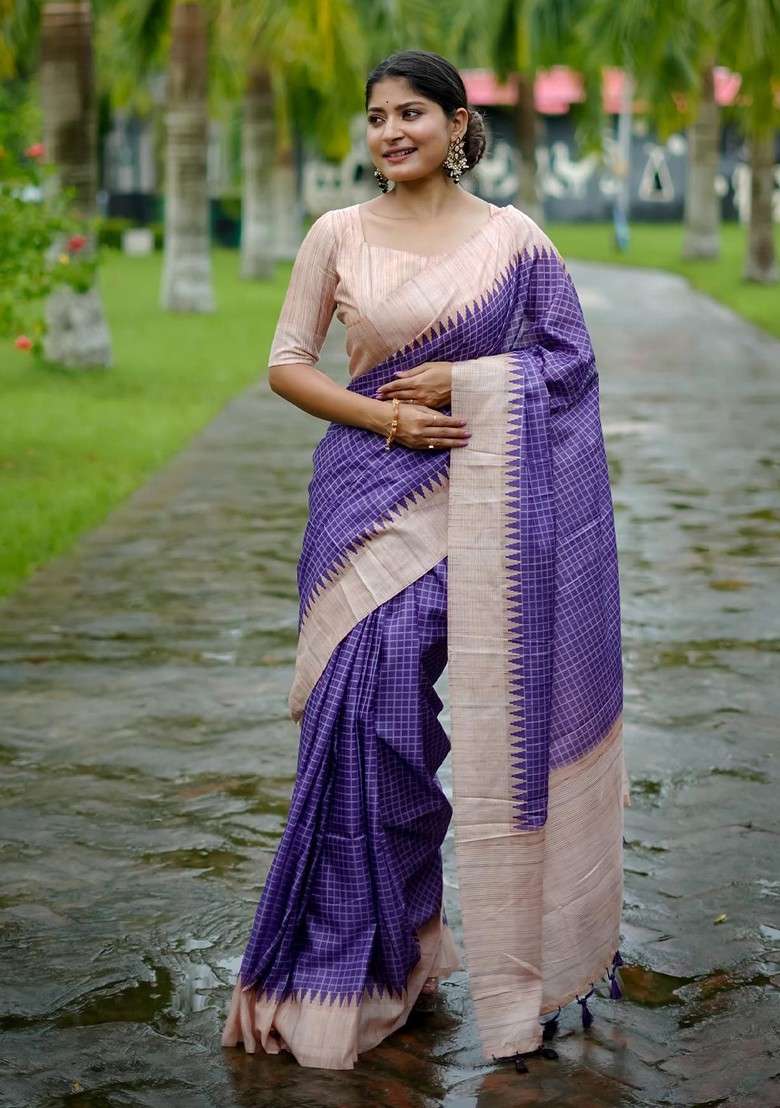 Purple Blended Saree Set with Embroidered for Diwali | Wedding & Festive Wear - Indya