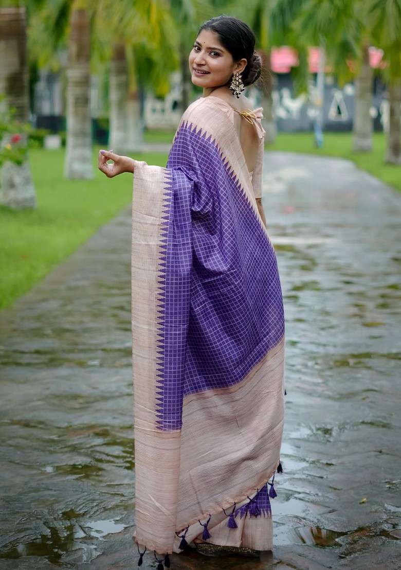 Purple Blended Saree Set with Embroidered for Diwali | Wedding & Festive Wear - Indya