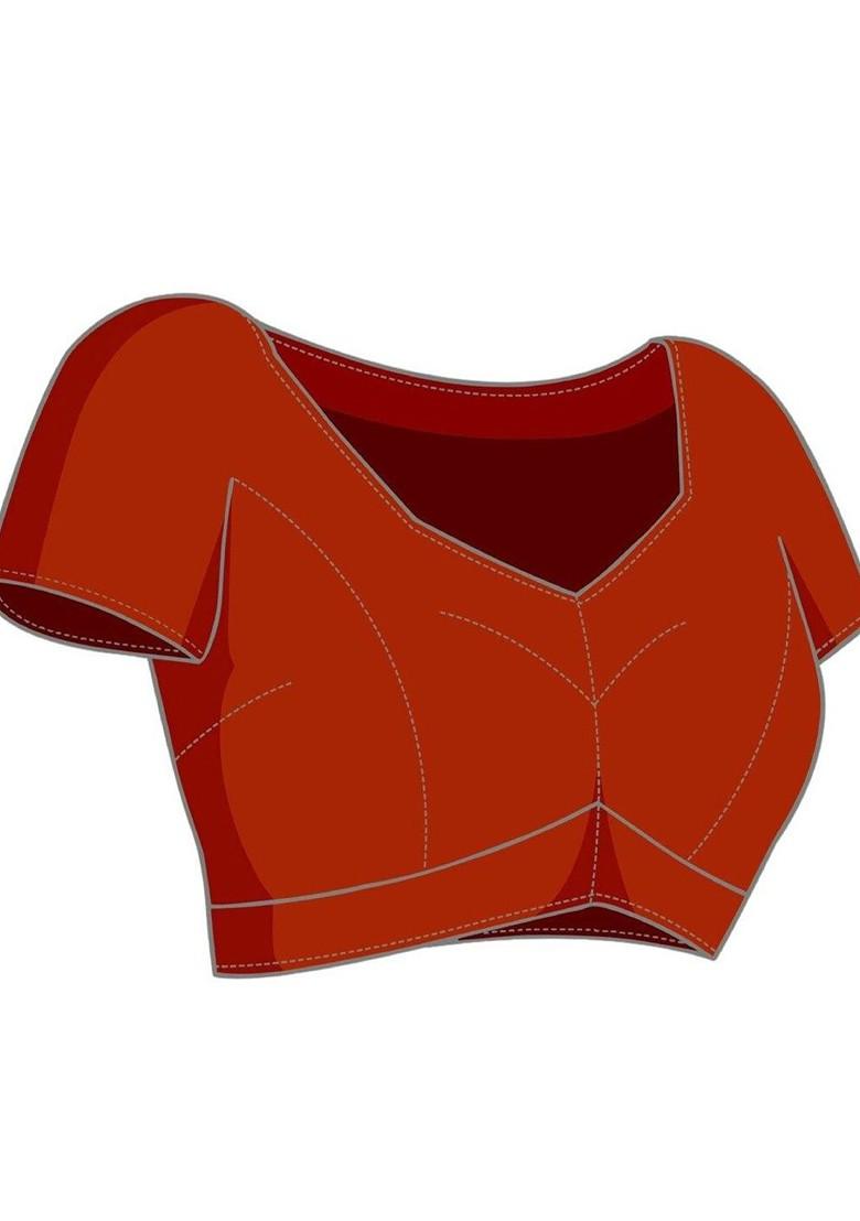 Peach Printed Blended Saree Set - Indya