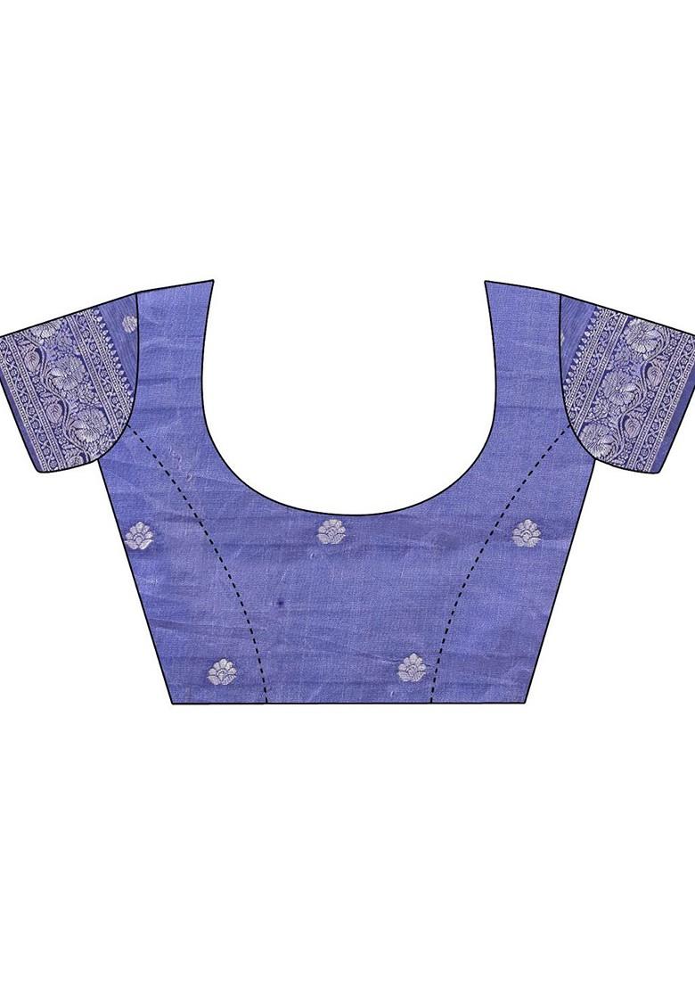 Blue Embroidered Blended Saree Set - Indya