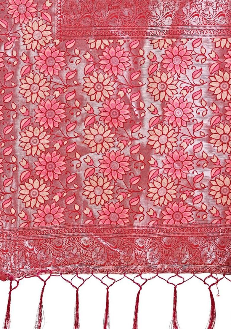 Cream Zari Printed Blended Saree Set - Indya