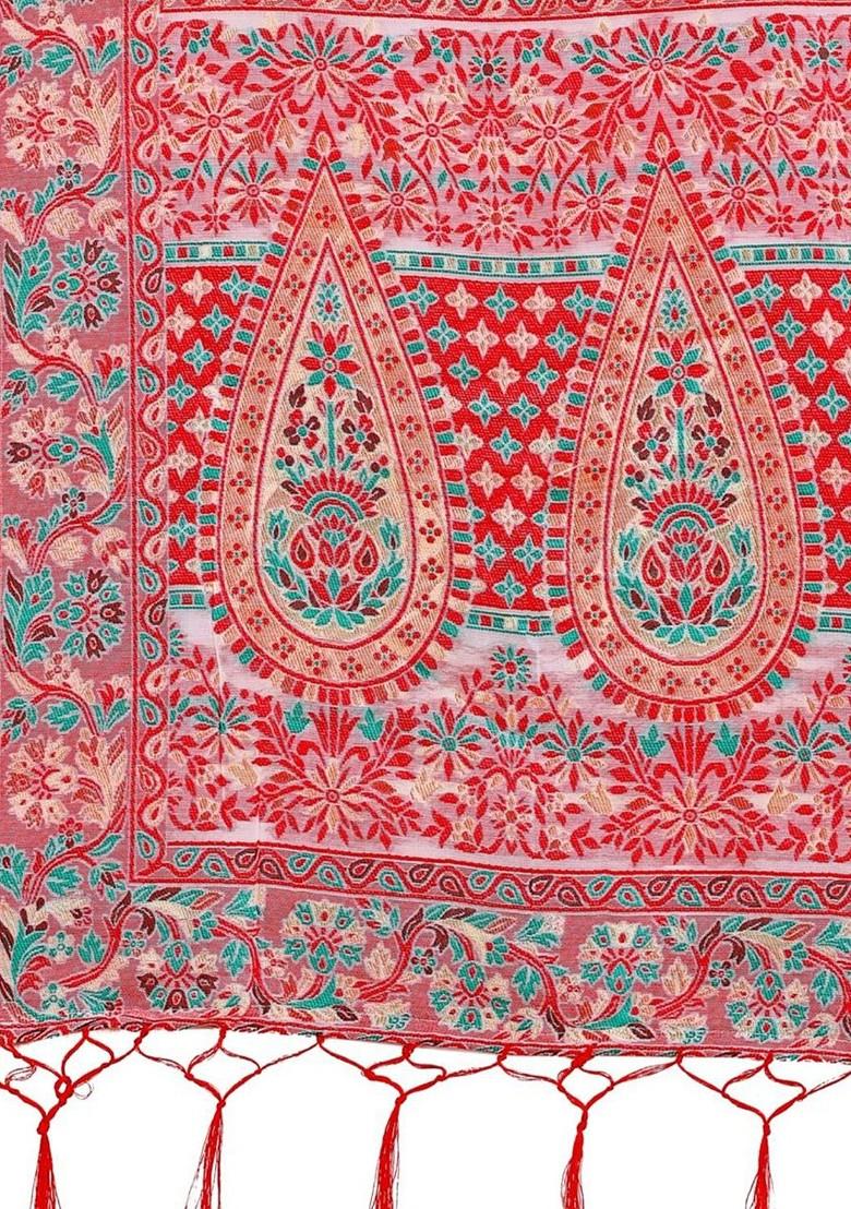 Pink Printed Blended Saree Set - Indya