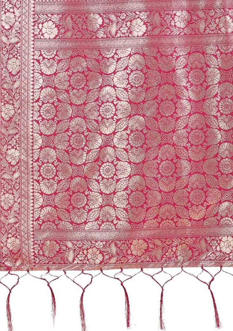 Grey Zari Printed Blended Saree Set - Indya