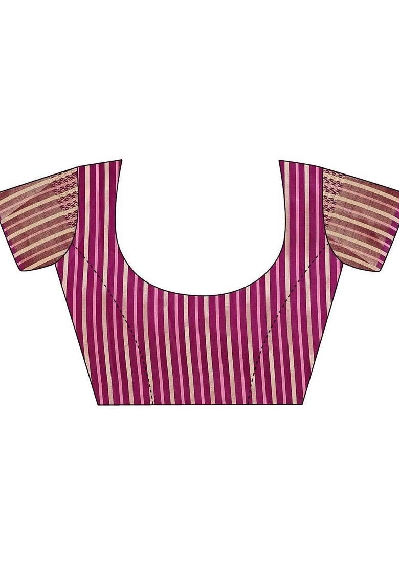 Peach Zari Printed Blended Saree Set - Indya